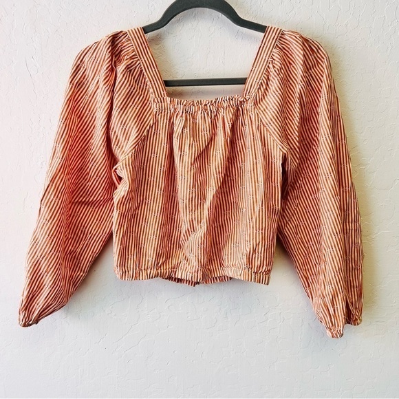 Madewell Puff-Sleeve Button-Front Crop Top in Embroidered Stripe XXS - Picture 10 of 13